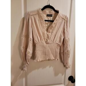 Scarlett Boutique Women's Whimsigoth Fairy Grunge Ivory Blouse Missing Button